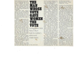 Harry T. Burn Writes of his Historic Vote to Extend Suffrage to Women: "I Would Do it Again, Women Ought to Have the Vote. I'm Glad I Helped."