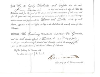 William Claflin Document Signed 1 Year Before Victoria Claflin Woodhull's Historic Run as the First Female Presidential Candidate