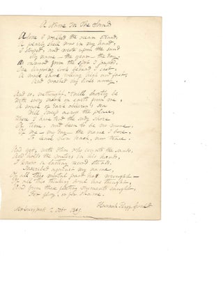 Author Hannah Gould Manuscript Signed of her Poem "A Name in the Sand". Hannah Gould.