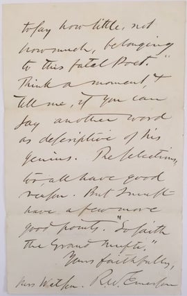 Exceptional Literary Letter by Ralph Waldo Emerson to a Female Literary Critic Regarding the Atlantic Monthly and Transcendentalist Co-Founder Channing
