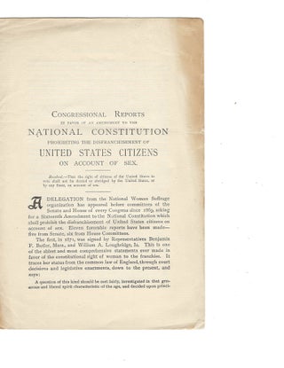 Women Suffrage Congressional reports in favor of an amendment to the national constitution. NAWSA SUFFRAGE.