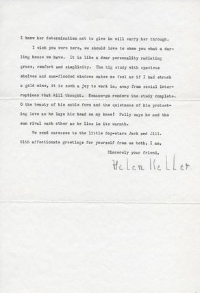 Item #15482 Helen Keller Typed Letter Signed, on her Busy Lecturing Schedule, Her New Home and...