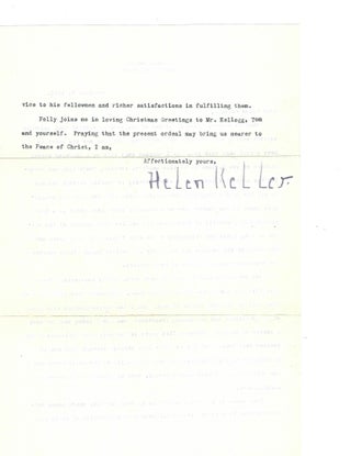 Helen Keller Letter Signed: "Only as complete human beings warring for democracy can we be sure of real victory"