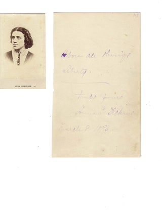 Item #15622 Anna Dickinson, leader of the American Women Suffrage Movement Writes About Women's...