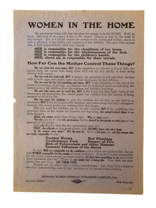 Item #15629 Women’s Suffrage Movement Broadside Women in the Home circa 1910 Linking Domestic...