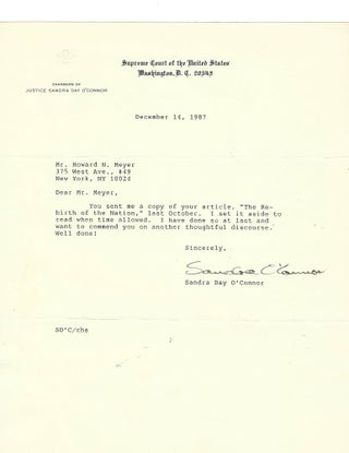 Typed Letter Signed by First Female Supreme Court Justice Sandra Day O’Connor. Sandra Day O'Connor.