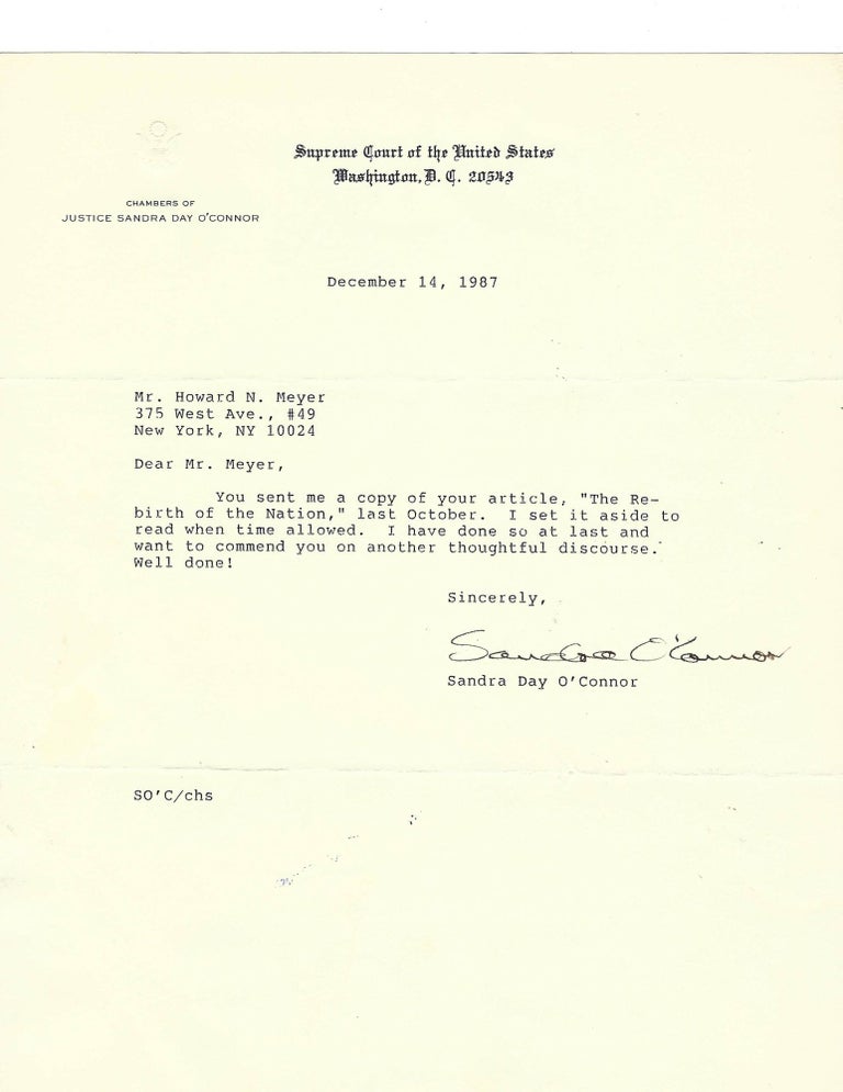 Item #15812 Typed Letter Signed by First Female Supreme Court Justice Sandra Day O’Connor. Sandra Day O'Connor.