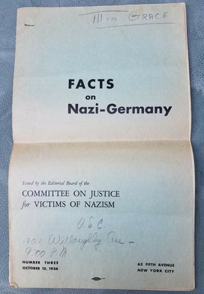 Very rare 1936 document titled "Facts on Nazi Germany" by the Committee on Justice for Victims of. Anti-Nazi, 1936 document.