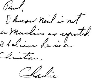 Item #1596 "I know Neil [Armstrong] is not a Muslim as reported." Charlie Duke