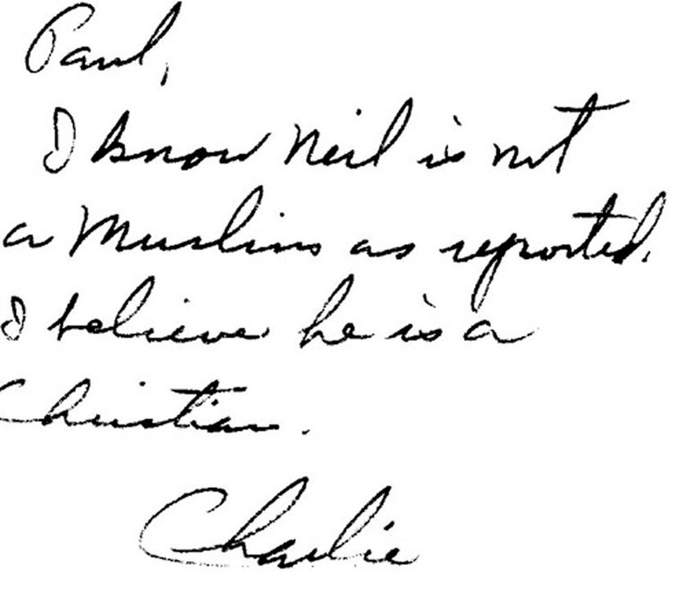 Item #1596 "I know Neil [Armstrong] is not a Muslim as reported." Charlie Duke.