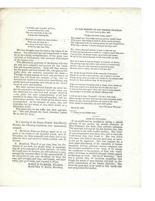 Item #15982 Broadside: Tribute to an Abolitionist, Dead at 35. From Garrison's "The Liberator"...