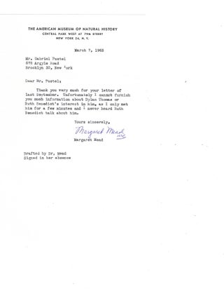Item #16005 Margaret Mead writes 2 Letters on Dylan Thomas. Margaret Mead