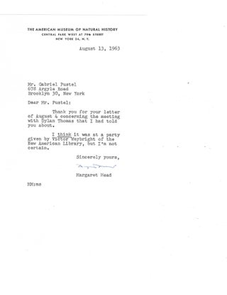 Margaret Mead writes 2 Letters on Dylan Thomas