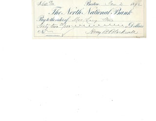 Item #16016 Influential Suffragist Lucy Stone Signed Check. Lucy Stone
