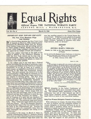 Item #16025 Equal Rights Newsletter, Featuring Overturn of the Minimum Wage Law for Women. Equal...