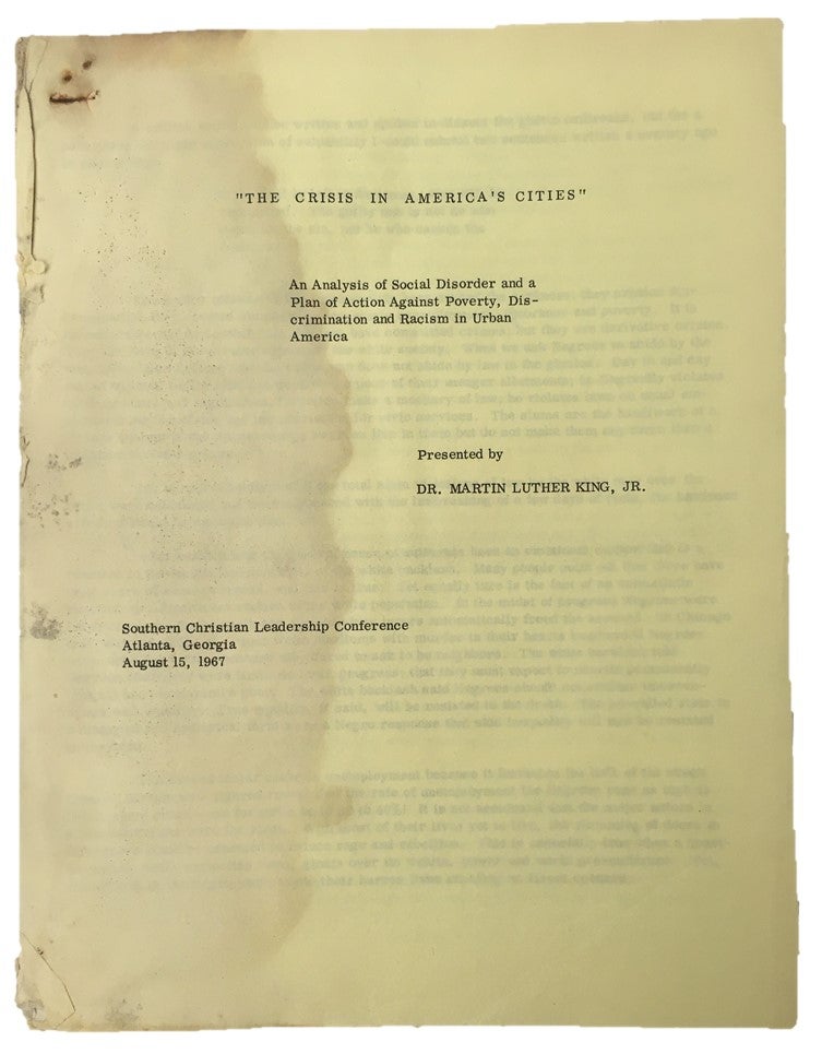 Item #16101 An Early Draft of Martin Luther King’s Unpublished Speech “Crisis in America’s Cities”. Martin Luther King.