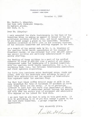 Item #16153 Pre Presidency Humanitarian Appeal by Franklin D. Roosevelt for Malnourished Puerto...