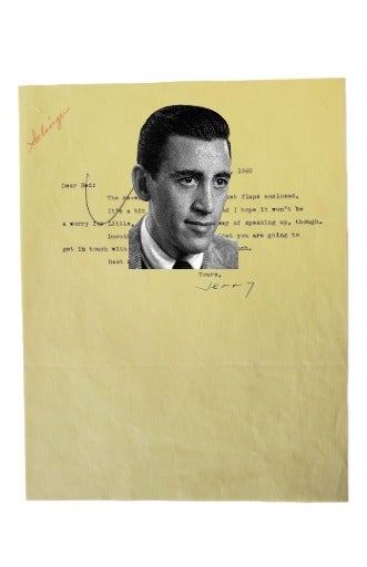 Item #16174 J.D. Salinger Letter Signed, On Several Works Including Franny and Zooey and Catcher, and also Comes with Annotated and Unpublished Draft for the Dust Jacket of Raise High the Roofbeams. J. D. Salinger.