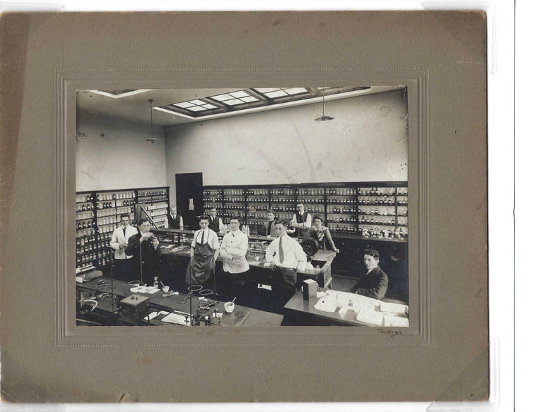 Item #16204 Only Woman in Laboratory - Pharmacological Class with One Woman Student, 1900. Women in Science, Photo.