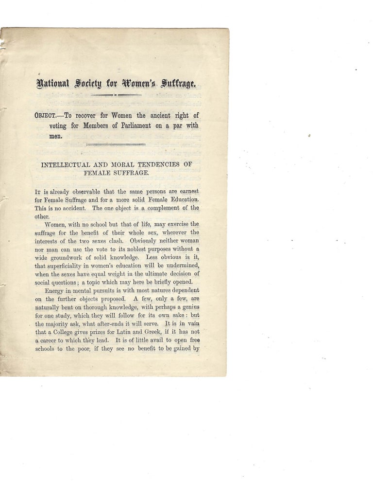 Item #16230 Rare, Influential, the London National Society for Women's Suffrage, 1870. English Woman Suffrage.