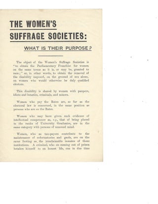 Item #16231 1905 Pro-Women Suffrage Handbill Asks "Women's Suffrage Societies: What is their...