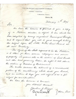 Item #16233 Early Women's Suffrage Leaders Autograph letter signed Petition for "Right to Vote...