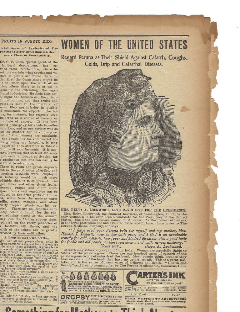 Item #16239 First Woman to Run for U.S. President. Belva Lockwood.