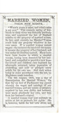 Item #16240 Extremely Rare Handbill on Married Women’s New Rights to Own Property and...