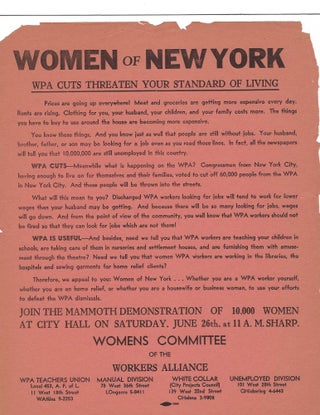 Item #16260 10,000 Women of New York March to Protest WPA Cuts. Women Employment, FDR’s New...
