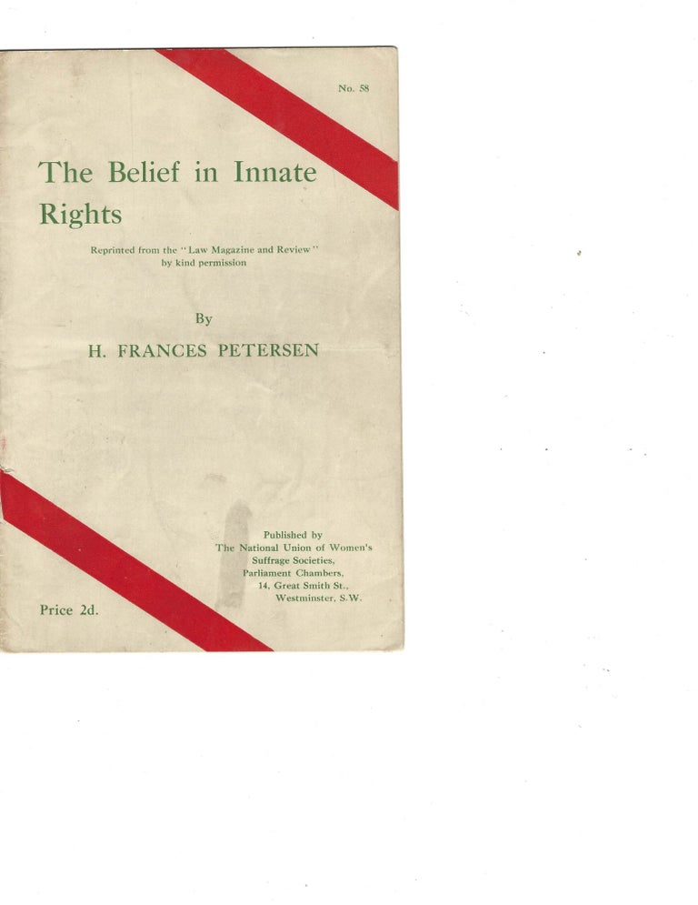 Item #16261 Very Rare Pamphlet Defending Innate Rights and Women's Suffrage. Law Magazine and Review Women's Suffrage.