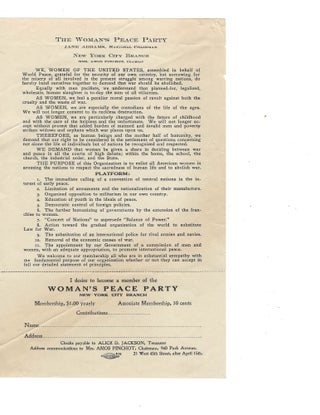 Item #16273 As World War I rages, Jane Addams and The Woman’s Peace Party “demand that war...