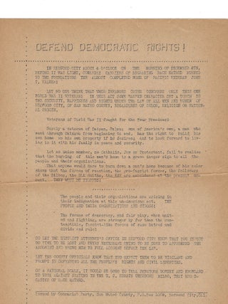 Item #16276 Black Veteran John T. Walker and the Burning of His Redwood City Home, Communist...