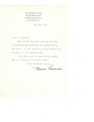 Item #16291 Eleanor Roosevelt Typed Letter Signed When she was US Delegate to the UN. Eleanor...