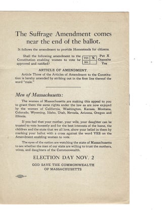 Item #16311 Woman Suffrage Is Cornerstone of the True Republic, 1915. Massachusetts Woman Suffrage