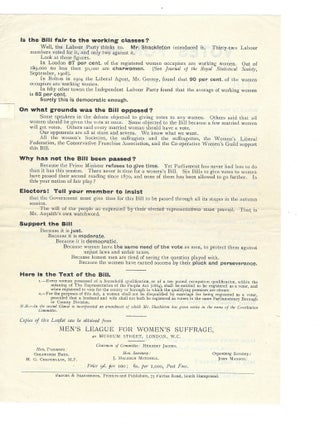 “By their pluck and perseverance” Men’s League supports Women’s Suffrage