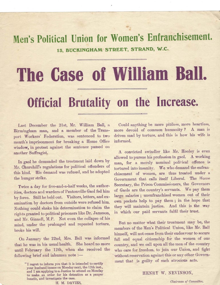 Item #16398 Men’s Political Union for Women’s Enfranchisement, 1912. Suffrage English Woman.