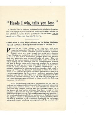 Item #16399 Suffrage Activists highlight unfair treatment: Heads I Win, Tails You Lose:. Woman...