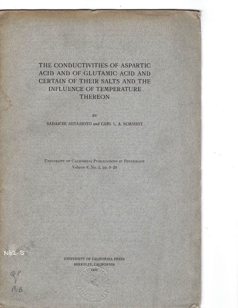 Item #16440 Sadaichi Miyamoto, "The Conductivities of Aspartic Acid," 1932. Sadaichi Miyamoto.