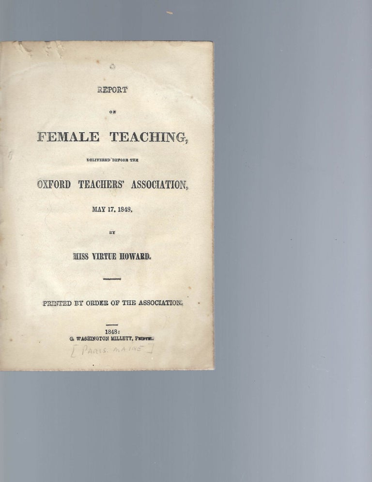Item #16459 Report regarding usefulness of working with women teachers, 1848. women teachers Howard.