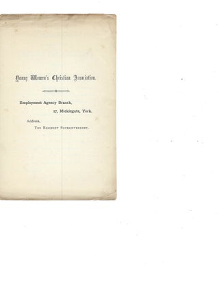 Item #16464 Young Women's Christian Association, Employment Agency pamphlet, 1890s. YWCA