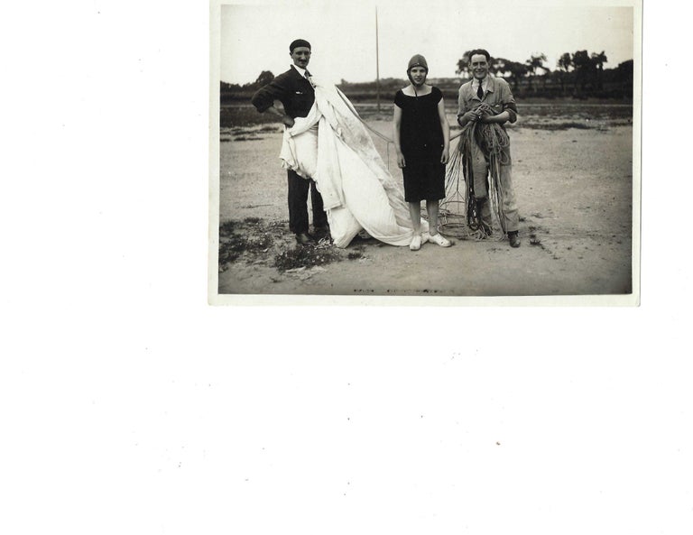 Item #16476 Very early photo of woman parachuter, c. 1910s. 1910 woman parachuter.