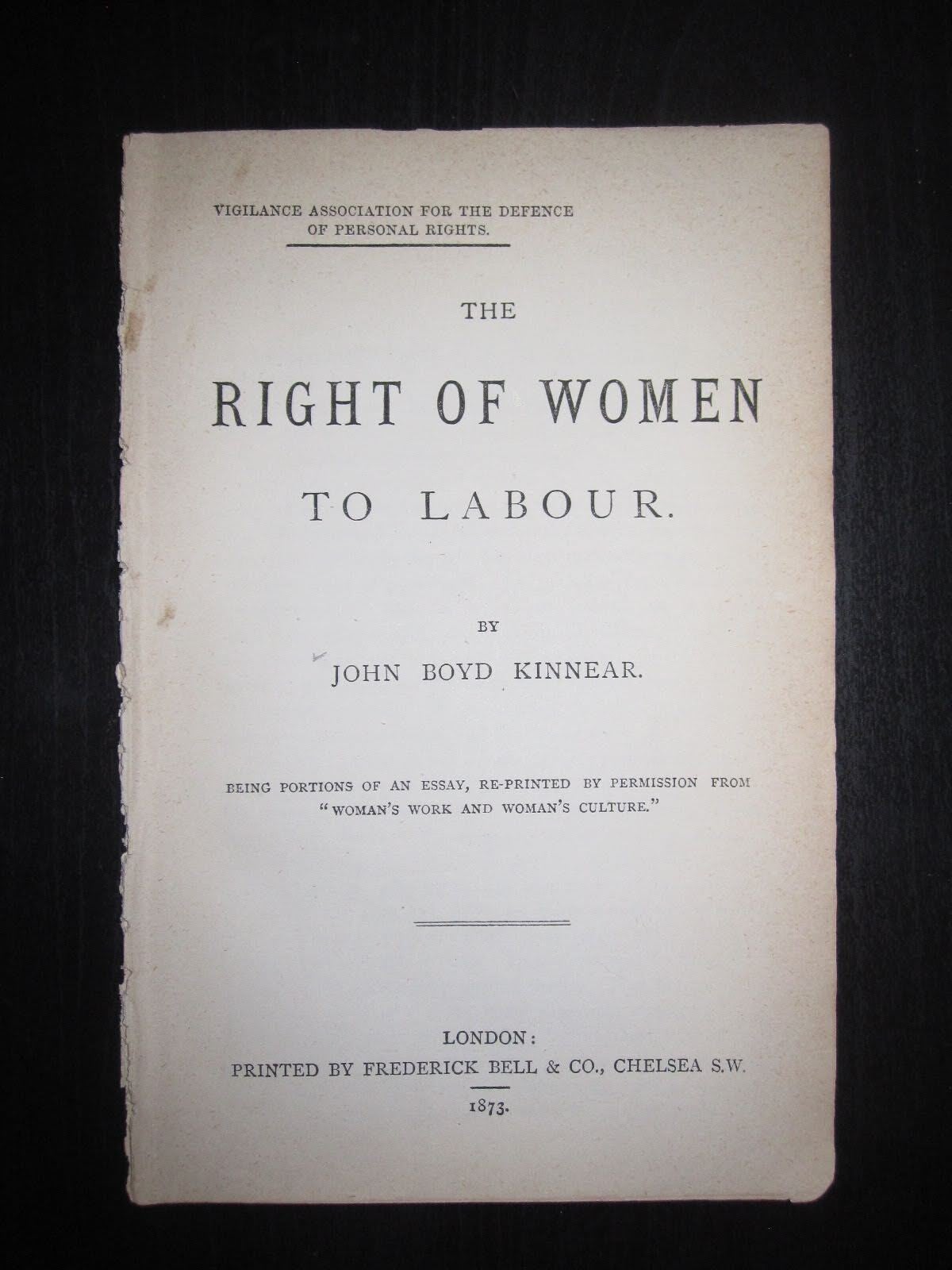 The Right of Women to Labour 1873 Essay on Female Employment and Trade ...