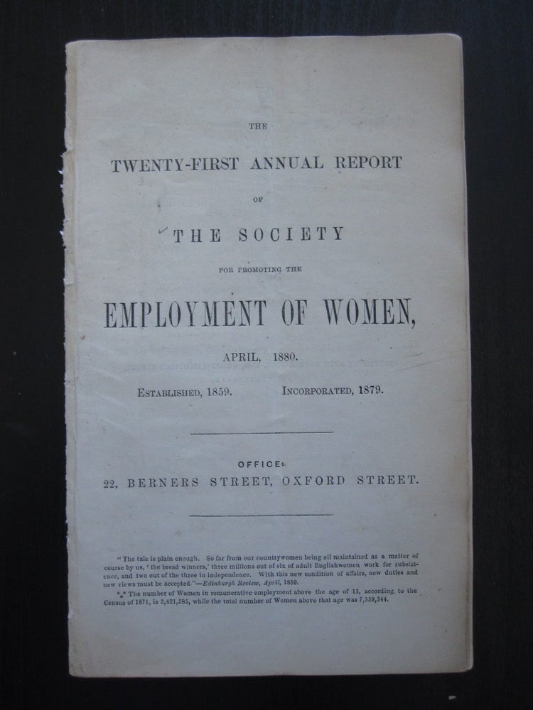 Item #16571 Promoting the Employment of Women, 1880. Woman Employment, 19 cent.