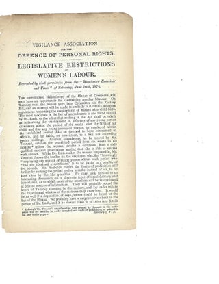 Item #16576 1874 Legislative Restrictions on Women’s Labour, Woman Employment, Restricting...