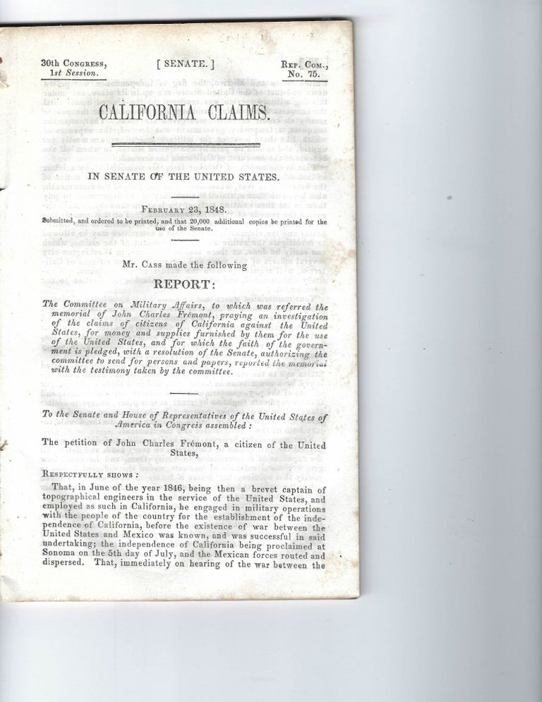 Item #16597 Two Years Before It Joins The Union, California Sues US Government. Early California, Americana.