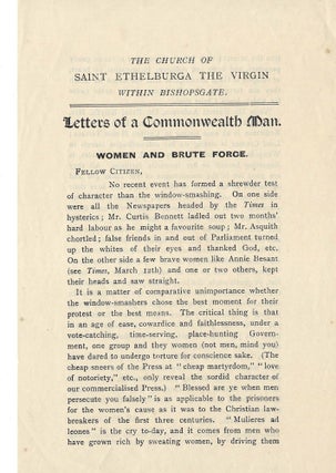 Open Letter Decries Pankhurst's Imprisonment and "men who have grown rich by sweating women, by. Women Suffrage, W F. Cobb.