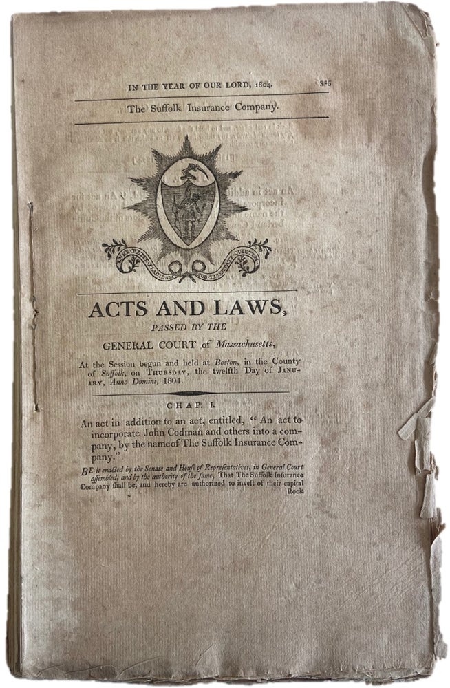 Item #16759 Incorporation of Bradford Academy- the First Coeducational Institution in Massachusetts - Acts for the State of Massachusetts 1804. Massachusett Bradford Academy.