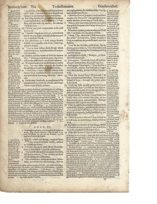 Item #16768 1597 Geneva Bible Leaf: Book of Romans 13:11-15:19 "Brotherly Love" Geneva Bible...