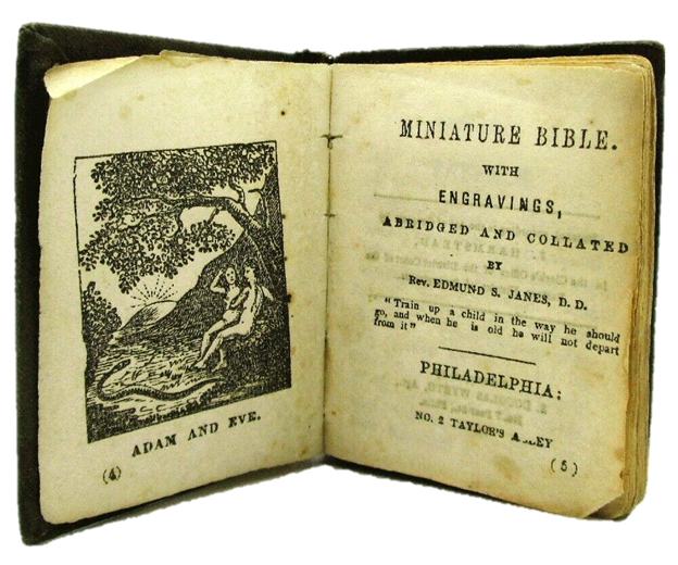 Item #16773 Miniature "Thumb Bible" With 18 Beautiful Engravings, Circa 1840. Miniature Bible, Christianity.