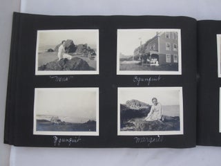 Vintage Photo Album of Young Woman who Visits Colleges including Colby College and University of Maine and Travels around Maine, includes sports and a bi-wing airplane. 1912-1920